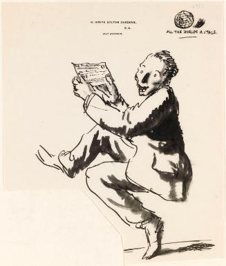 Cropped letter from William Orpen to Mrs St George with a sketch of the artist dancing