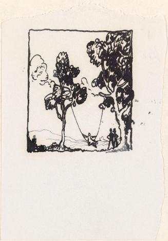 Illustrated letter from William Orpen to Mrs St George with a sketch of a landscape with figures