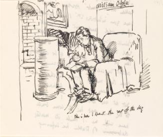 Cropped letter from William Orpen to Mrs St George with a sketch of the artist suffering from a cold on the reverse