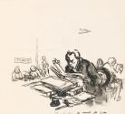 Cropped letter from William Orpen to Mrs St George with a sketch of the artist reading in a library