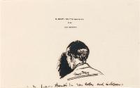 Cropped letter from William Orpen to Mrs St George with a sketch of the back of the artist's head