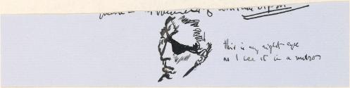 Cropped letter from William Orpen to Mrs St George with a sketch of the artist wearing an eye-patch