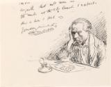 Cropped letter from William Orpen to Mrs St George with a self-portrait of the artist