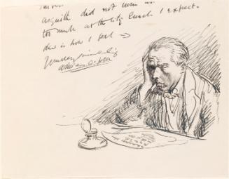 Cropped letter from William Orpen to Mrs St George with a self-portrait of the artist