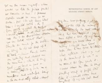 Illustrated letter from William Orpen to Mrs St George with a sketch of the artist looking at a miniature on the reverse