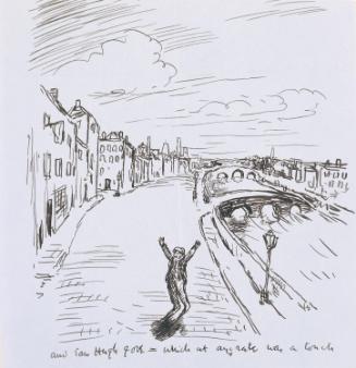 Cropped illustrated letter from William Orpen to Mrs St George with a sketch of the artist in Dublin