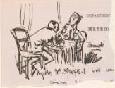Cropped letter from William Orpen to Mrs St George with a sketch of both at Jammets