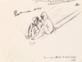 Cropped letter from William Orpen to Mrs St George with a sketch of the artist and Mrs St George on a sleigh
