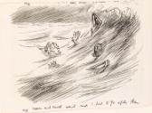 Cropped letter from William Orpen to Mrs St George with a sketch of the artist and his easel in the sea