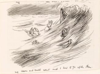 Cropped letter from William Orpen to Mrs St George with a sketch of the artist and his easel in the sea