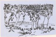 Cropped letter from William Orpen to Mrs St George with a sketch of a landscape
