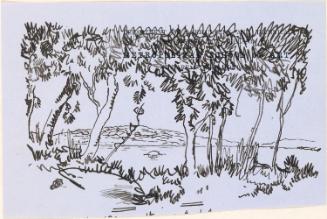 Cropped letter from William Orpen to Mrs St George with a sketch of a landscape