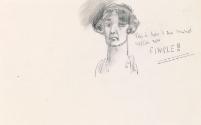 Cropped letter from William Orpen to Mrs St George with a sketch of Muriel Wilson