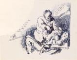 Cropped letter from William Orpen to Mrs St George with a sketch of the artist at the dentist in Scotland