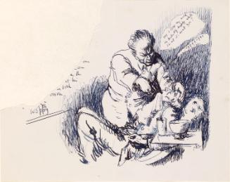 Cropped letter from William Orpen to Mrs St George with a sketch of the artist at the dentist in Scotland