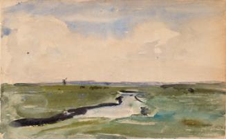 A River and Windmill on the Norfolk Broads; Cows on verso