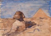 The Sphinx half in Shadow and Chephren Pyramid, Giza, Egypt