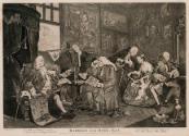 Marriage à la Mode, plate 1 - Lord Squanderfield's House and the Marriage Contract for his Son