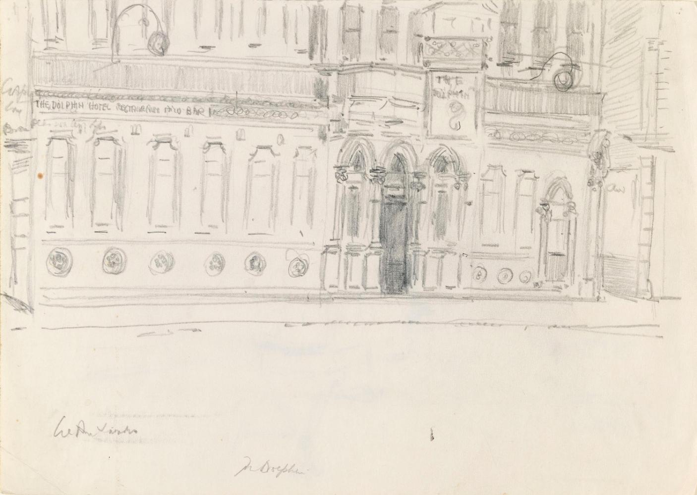 The Dolphin Hotel, Essex Street East, Dublin; A Weather Vane above a Roof (on verso)