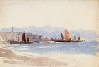 Sailing Ships in a Harbour; Fisherman Unloading Boats at Low Tide (on verso)