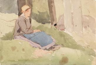 A Seated Peasant Girl; A Pond and Trees (on verso)