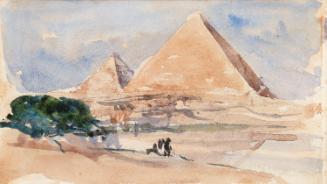 The Cheops and Chephren Pyramids, Giza, Egypt; River Nile Boats (on verso)
