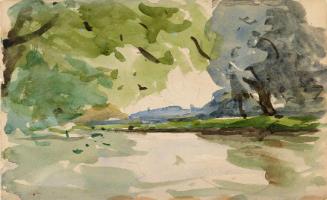 Trees by a River; Trees and a Roof (on verso)
