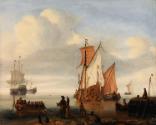 A Dutch Yacht with Fishing Boats off a Jetty