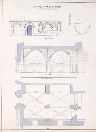 The Kitchen of Fountains Abbey, Yorkshire, (Elevation, Section and Plan)