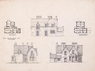 Ground Plan, Chamber Plan and Elevation of Front and Rear of House