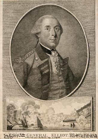 General George Augustus Eliott (1717-1790), later 1st Baron Heathfield, above a scene of the Siege of Gibraltar 1779-83