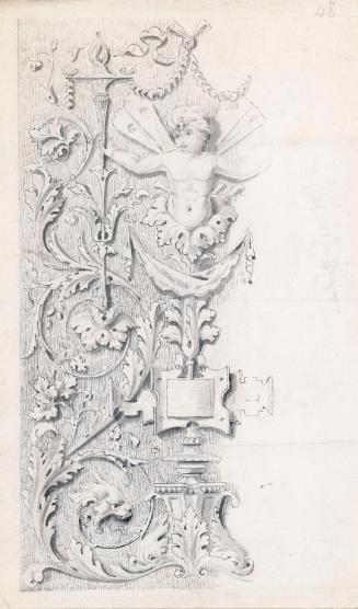 A Decorative Panel in Relief, Foliage and Cherub