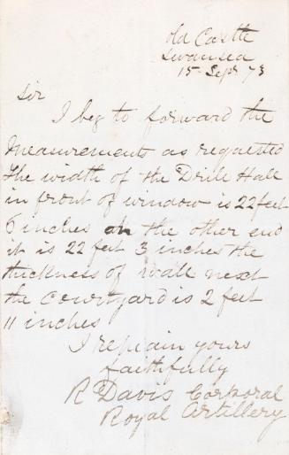 Letter from R. Davis Coarkoral (Royal Artillery)