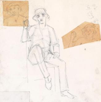 Seated Figure and Studies of Heads (pasted on)