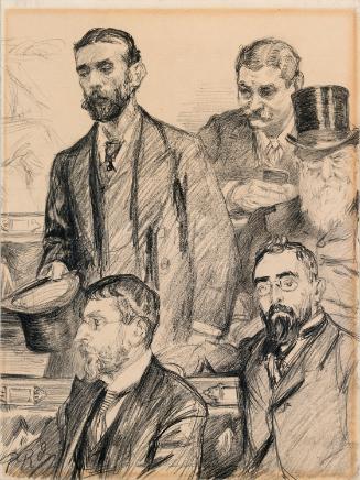 Thomas Sexton (1848-1896), William O'Brien (1852-1928), Dr Charles Keane Deane Tanner (1849-1901), Timothy Michael Healy (1855-1931) and Justin McCarthy, (1830-1912), Nationalist M.P.s (left to right)