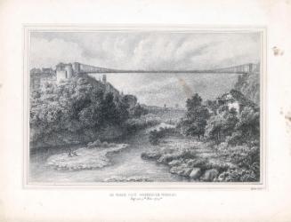 The Zachringen Suspension Bridge at Fribourg, Switzerland, from the Bank of the River Sarne
