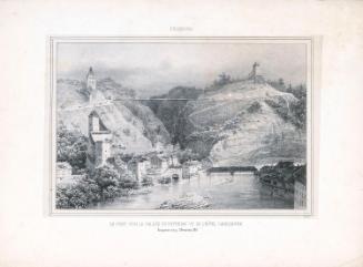 The Zachringen Suspension Bridge over the River Sarine at Fribourg, Switzerland, from the Hotel Zachringen