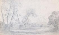 Figures on a Road by a Farmyard