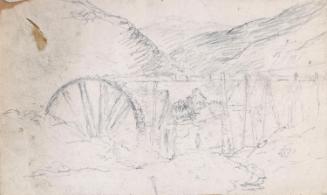 A Waterwheel and Aquaduct in a Valley