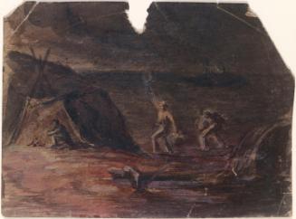 Men Approaching a Camp Fire at Night; A Mossy Stream (on verso)