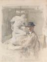 John Hughes (1865-1941), Sculptor, against his Sculpture of Orpheus and Euridice