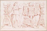 Trophies and a Winged Victory with a Raised Arm