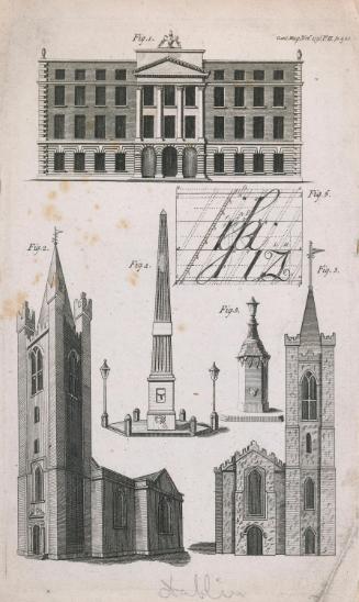 Dublin Architecture: the New Stamp Office, Saint Michan's Church Street, Saint Andrew's, Suffolk Street, Obelisk Fountain on Saint James's Street and Smaller Saint James's Street Fountain
