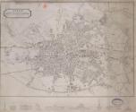 Plan of Dublin with Elevations of Nelson Pillar, Homes Hotel, the General Post Office, Saint Patrick's Cathedral, Custom House, Four Courts, Saint George's Church [...]