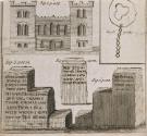 Sheet of Illustrations: Clontarf Castle, County Dublin, a Ball and Chain, and Three Inscribed Stones
