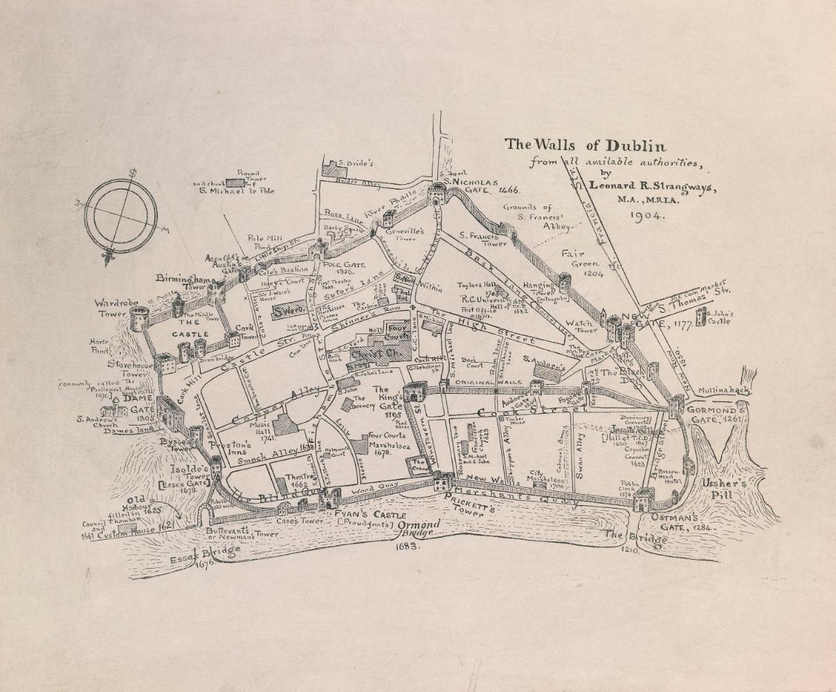 Map of Dublin within the Medieval City Walls