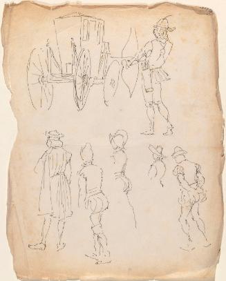 A Coach, an Archer and Men in Elizabethan Costume