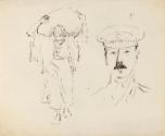 A Woman Carrying a Sack and an Officer with a Moustache