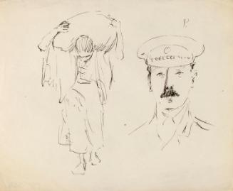 A Woman Carrying a Sack and an Officer with a Moustache