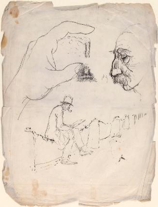 A Man Sitting on a Fence with Hand and Face Details